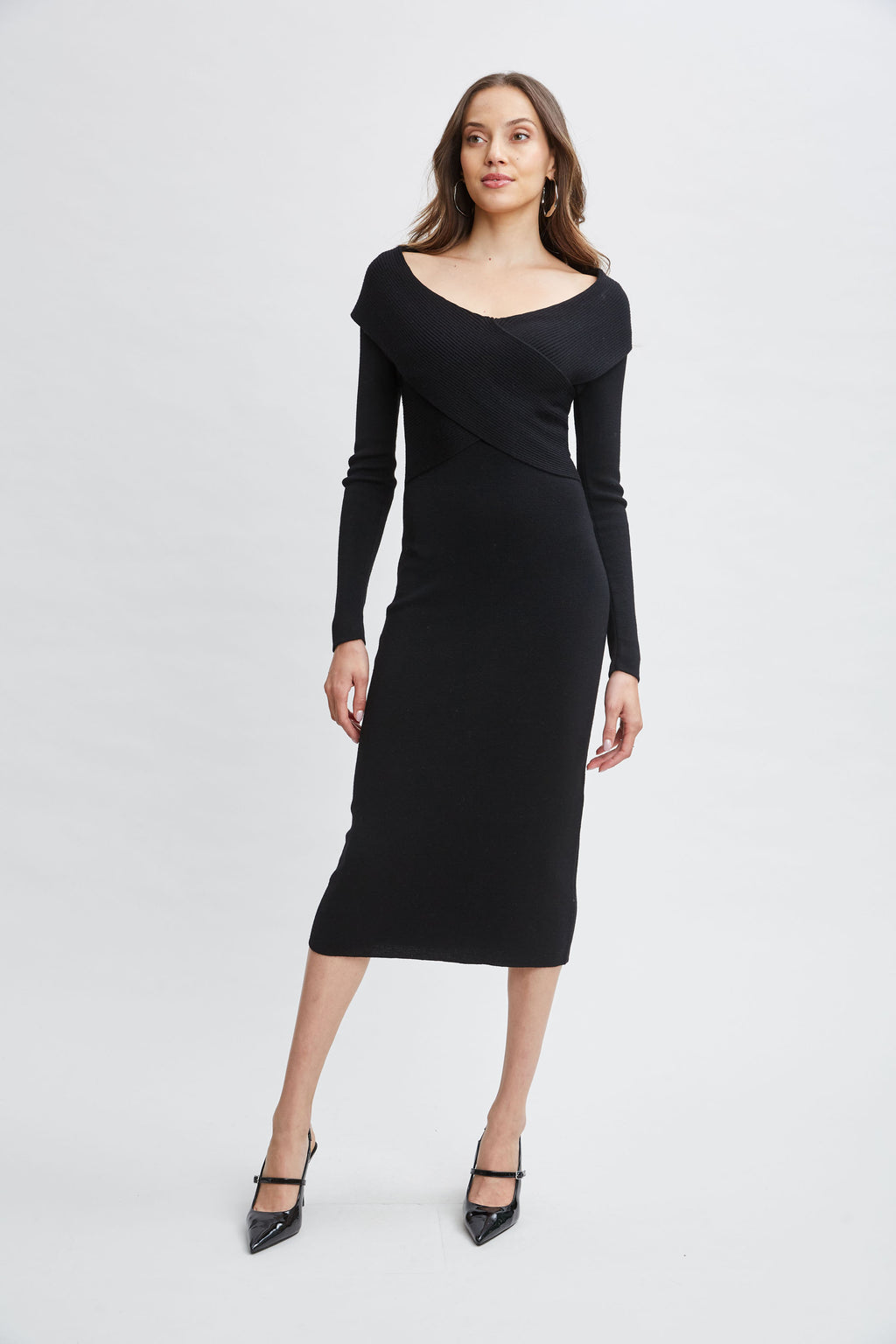 Women Off Shoulder Wool Sweater Dress Noir | Elie Tahari