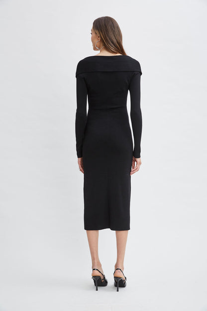 Women Off Shoulder Wool Sweater Dress Noir | Elie Tahari