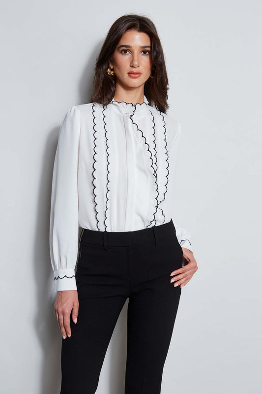 Women Scallop Button Down Shirt  | Elie Tahari
