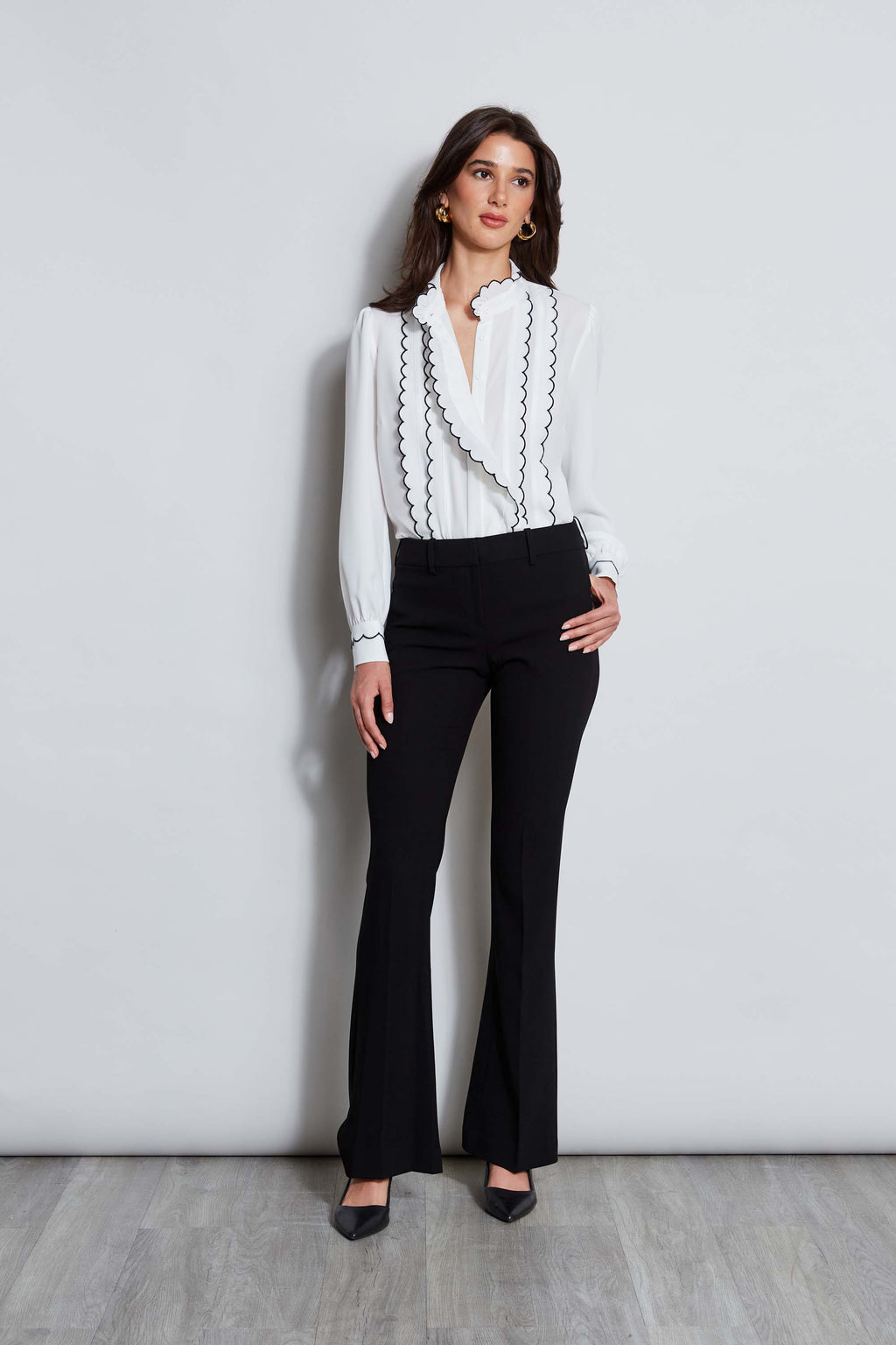 Women Scallop Button Down Shirt  | Elie Tahari