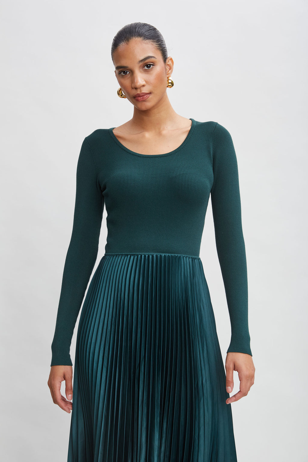 Women Long Sleeve Knit Pleated Dress Juniper | Elie Tahari