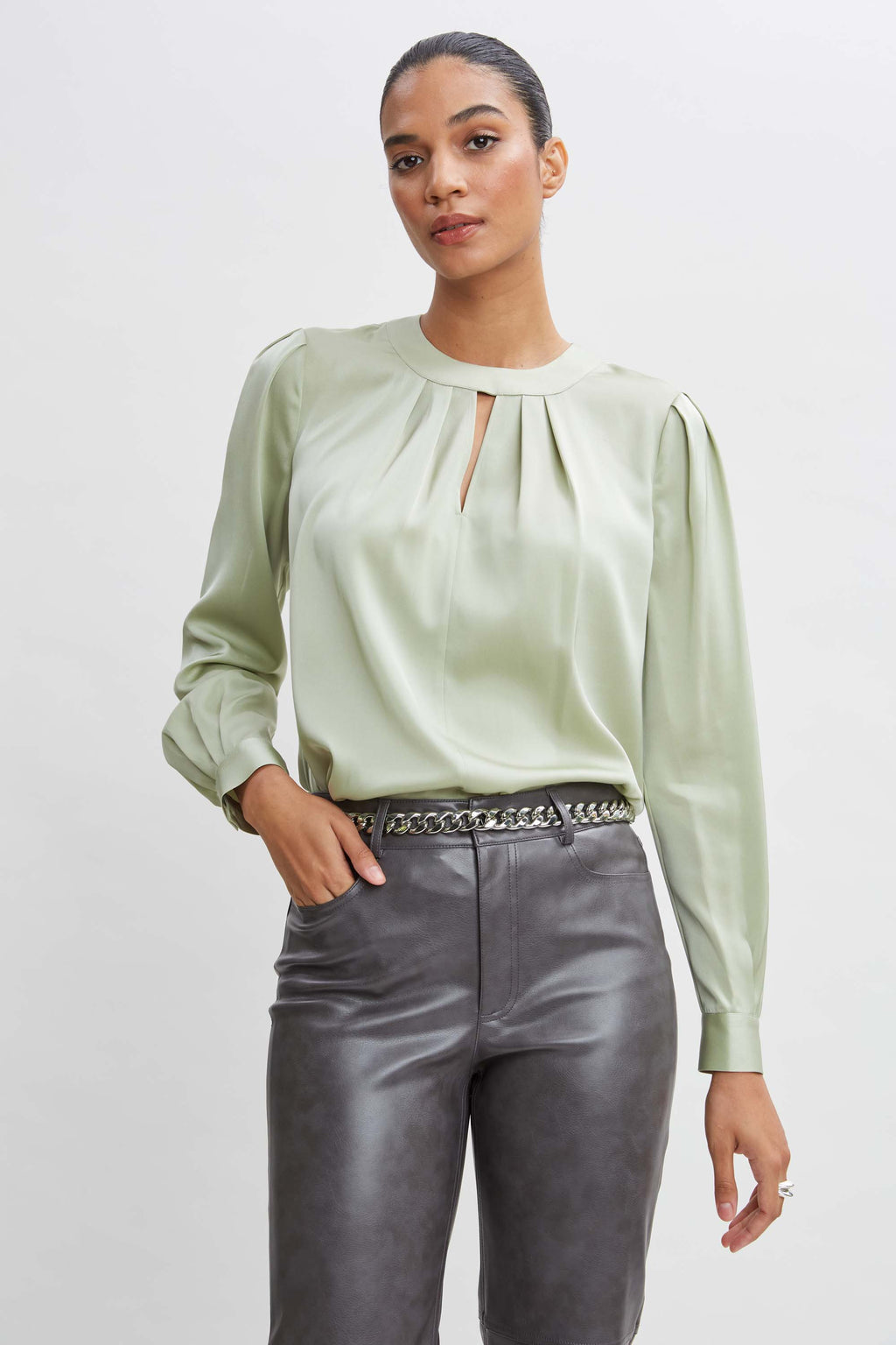 Women Silk Keyhole Shirt  | Elie Tahari