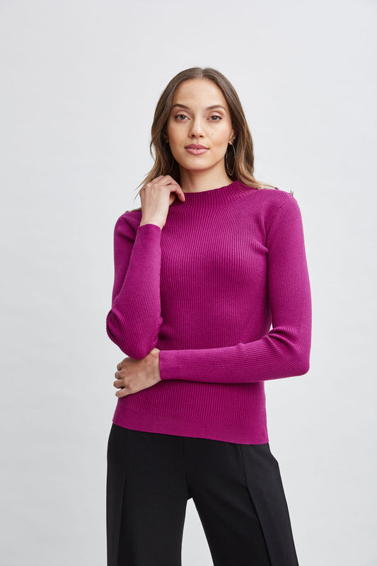 Women Mock Neck Button Sweater  | Elie Tahari