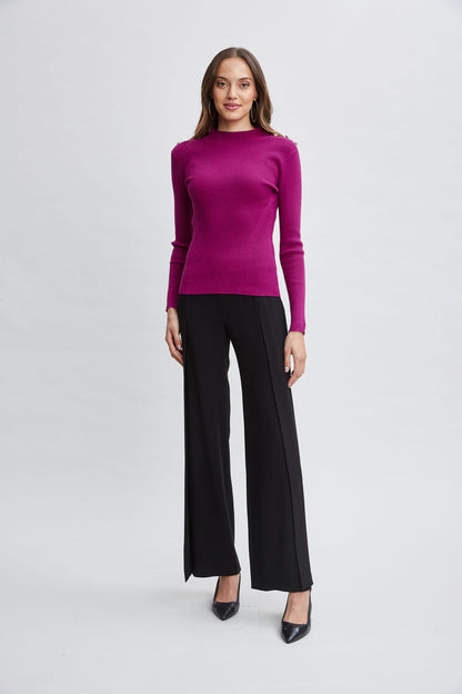 Women Mock Neck Button Sweater  | Elie Tahari