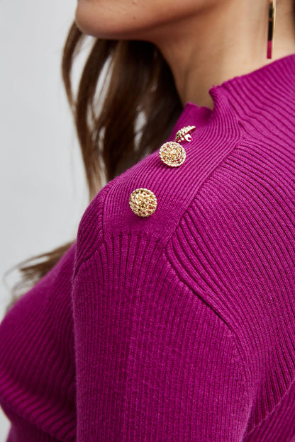 Women Mock Neck Button Sweater  | Elie Tahari