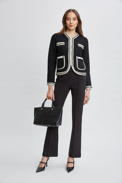 Women Contrast Cardigan Sweater  | Elie Tahari