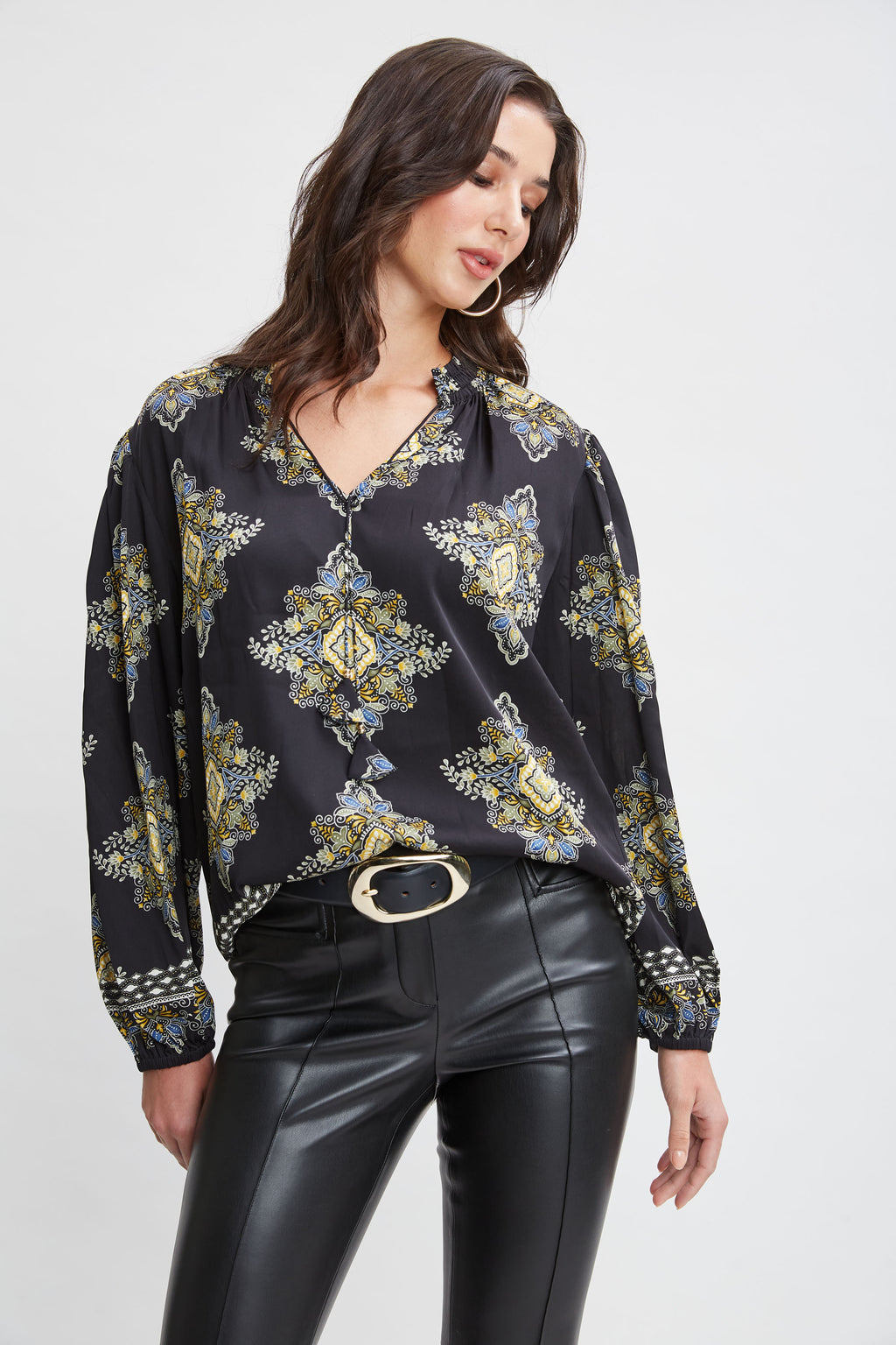 Women Silk Geometric Shirt  | Elie Tahari