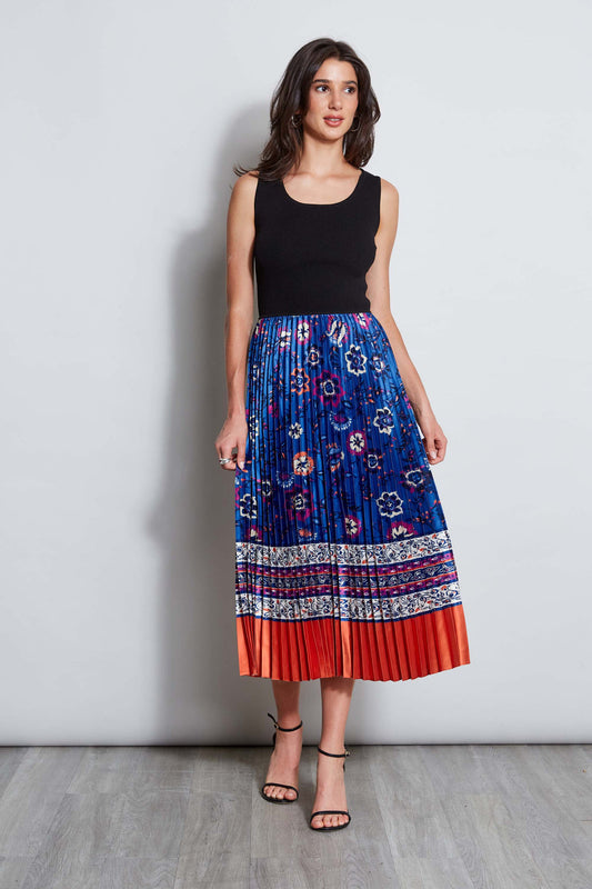 Women Twilight Pleated Dress Noir And Taj Print | Elie Tahari