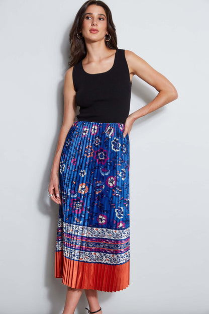 Women Twilight Pleated Dress Noir And Taj Print | Elie Tahari