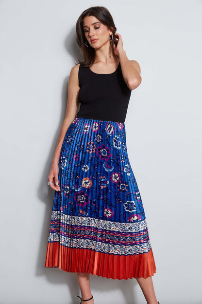 Women Twilight Pleated Dress Noir And Taj Print | Elie Tahari