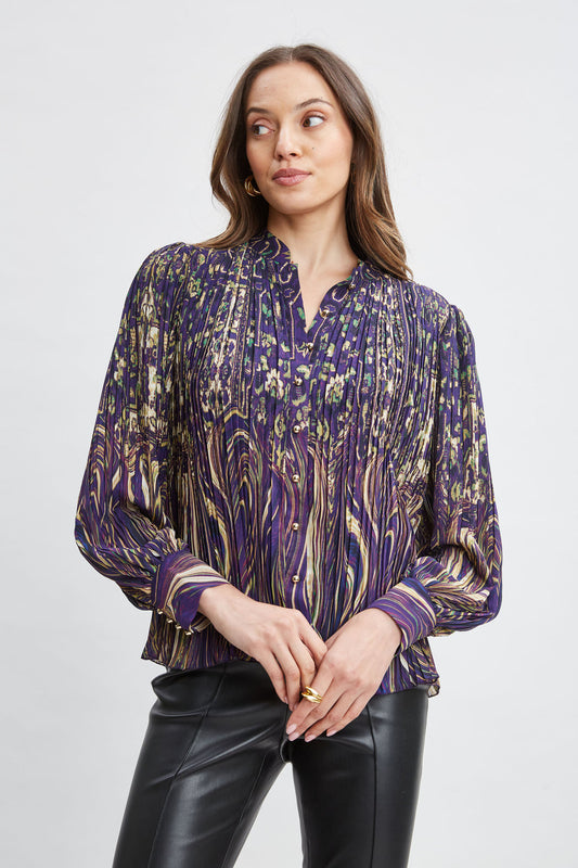 Women Paisley Micro Pleat Shirt  | Elie Tahari