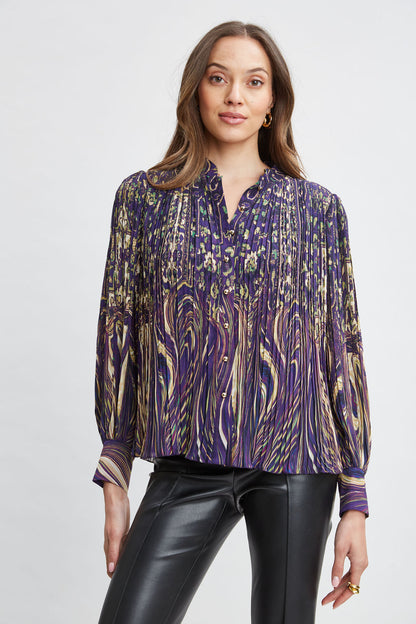 Women Paisley Micro Pleat Shirt  | Elie Tahari
