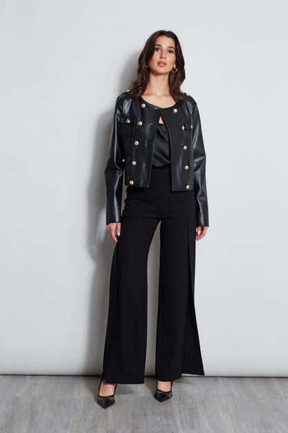 Women Vegan Leather Crest Button Jacket  | Elie Tahari