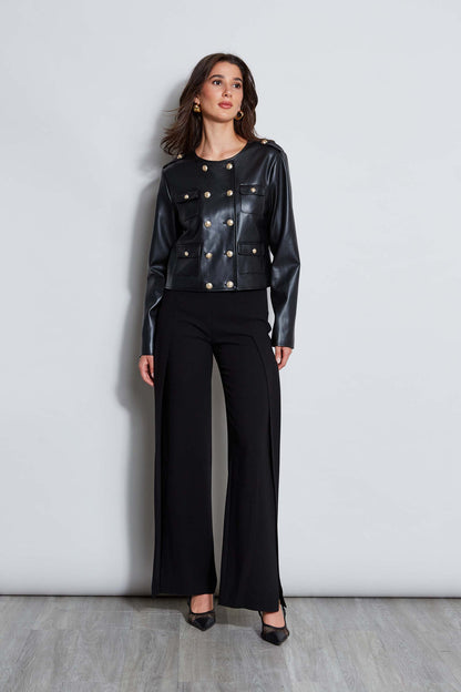 Women Vegan Leather Crest Button Jacket  | Elie Tahari