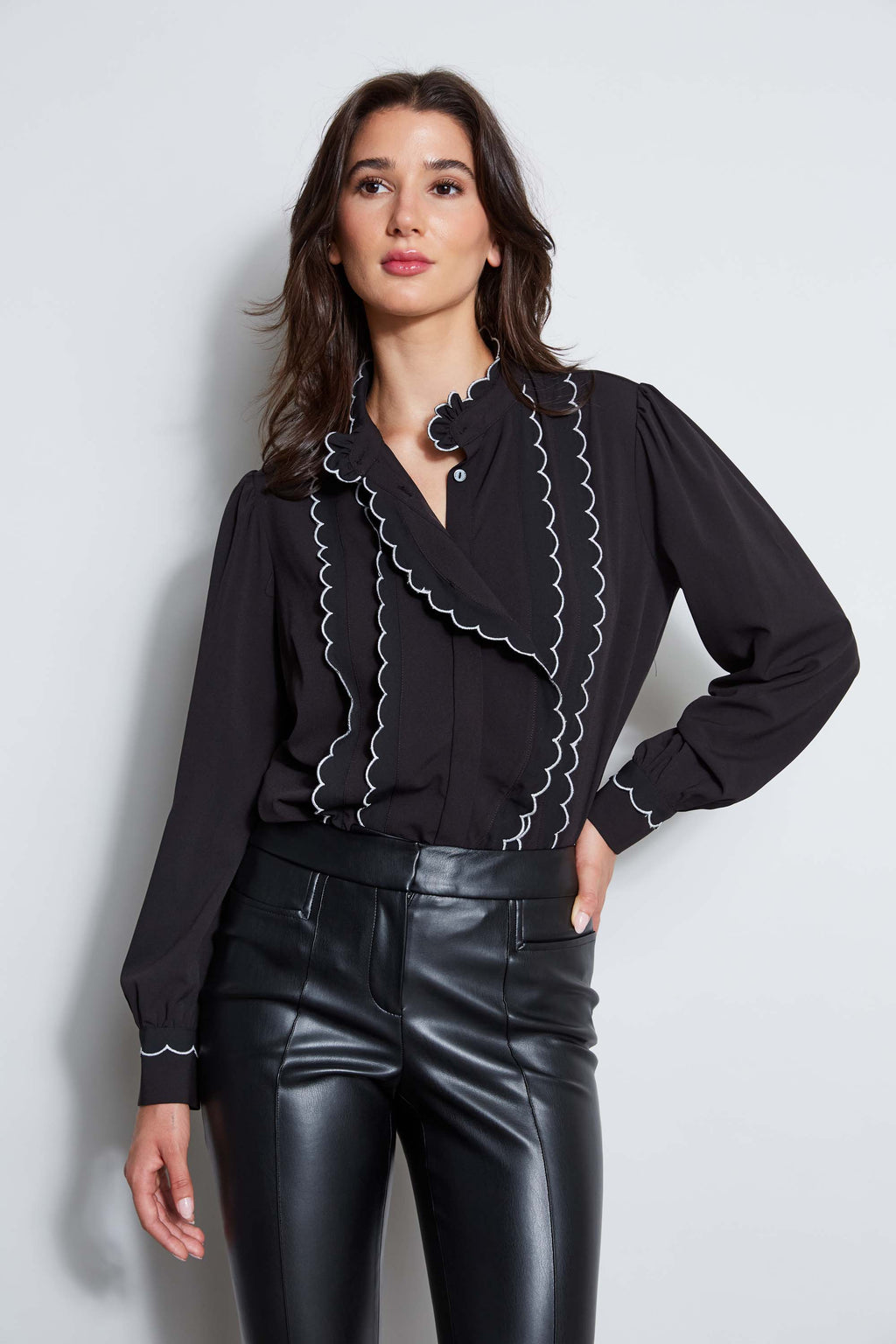 Women Scallop Button Down Shirt  | Elie Tahari