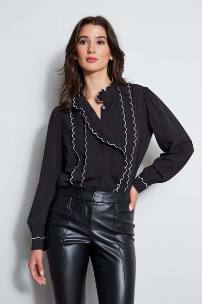 Women Scallop Button Down Shirt  | Elie Tahari