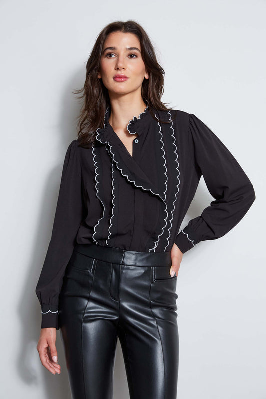 Women Scallop Button Down Shirt  | Elie Tahari