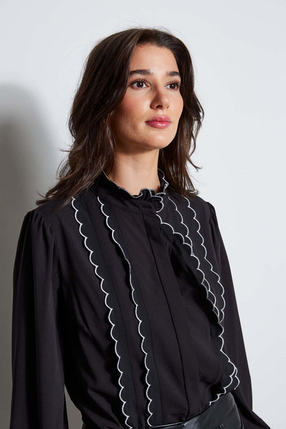 Women Scallop Button Down Shirt  | Elie Tahari