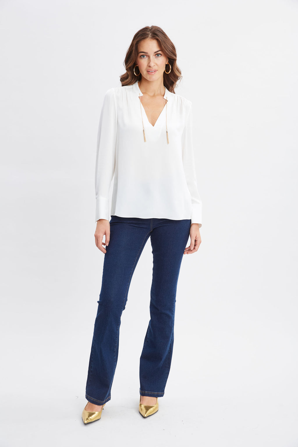 Women Silk Chain Tassel Shirt  | Elie Tahari