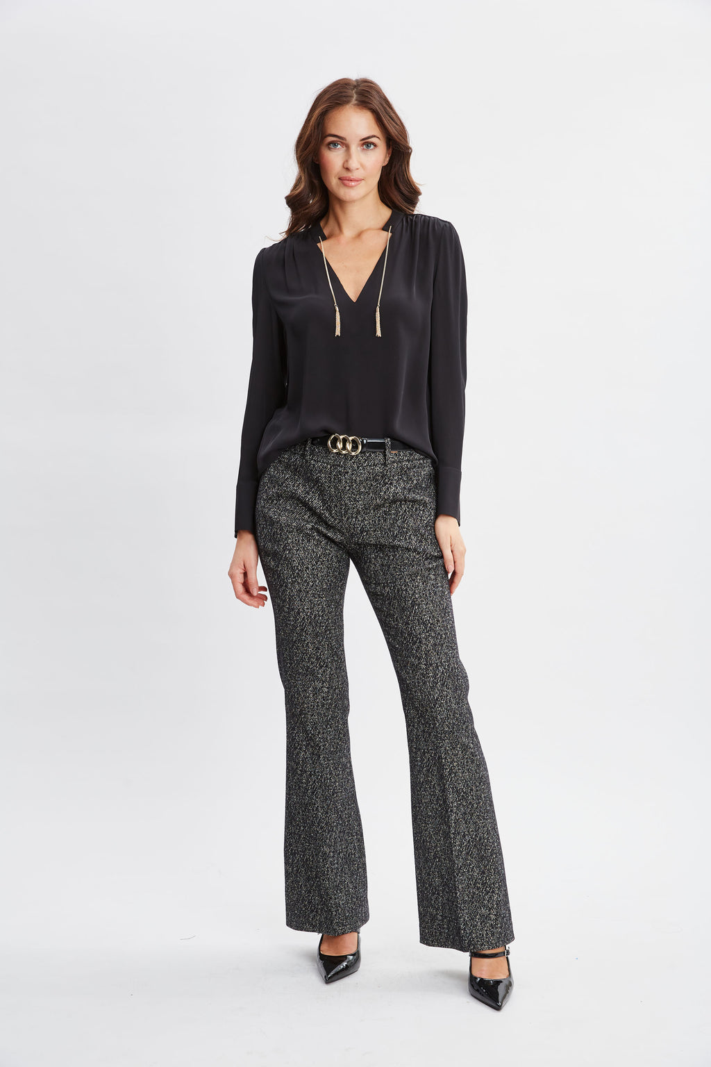 Women Silk Chain Tassel Shirt  | Elie Tahari