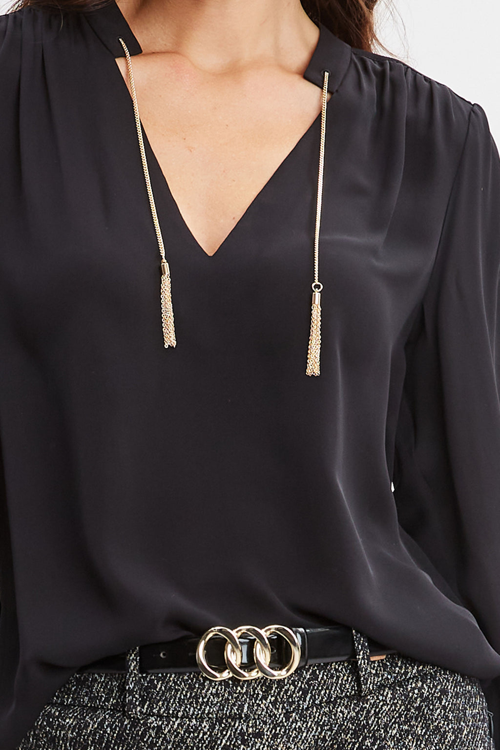 Women Silk Chain Tassel Shirt  | Elie Tahari