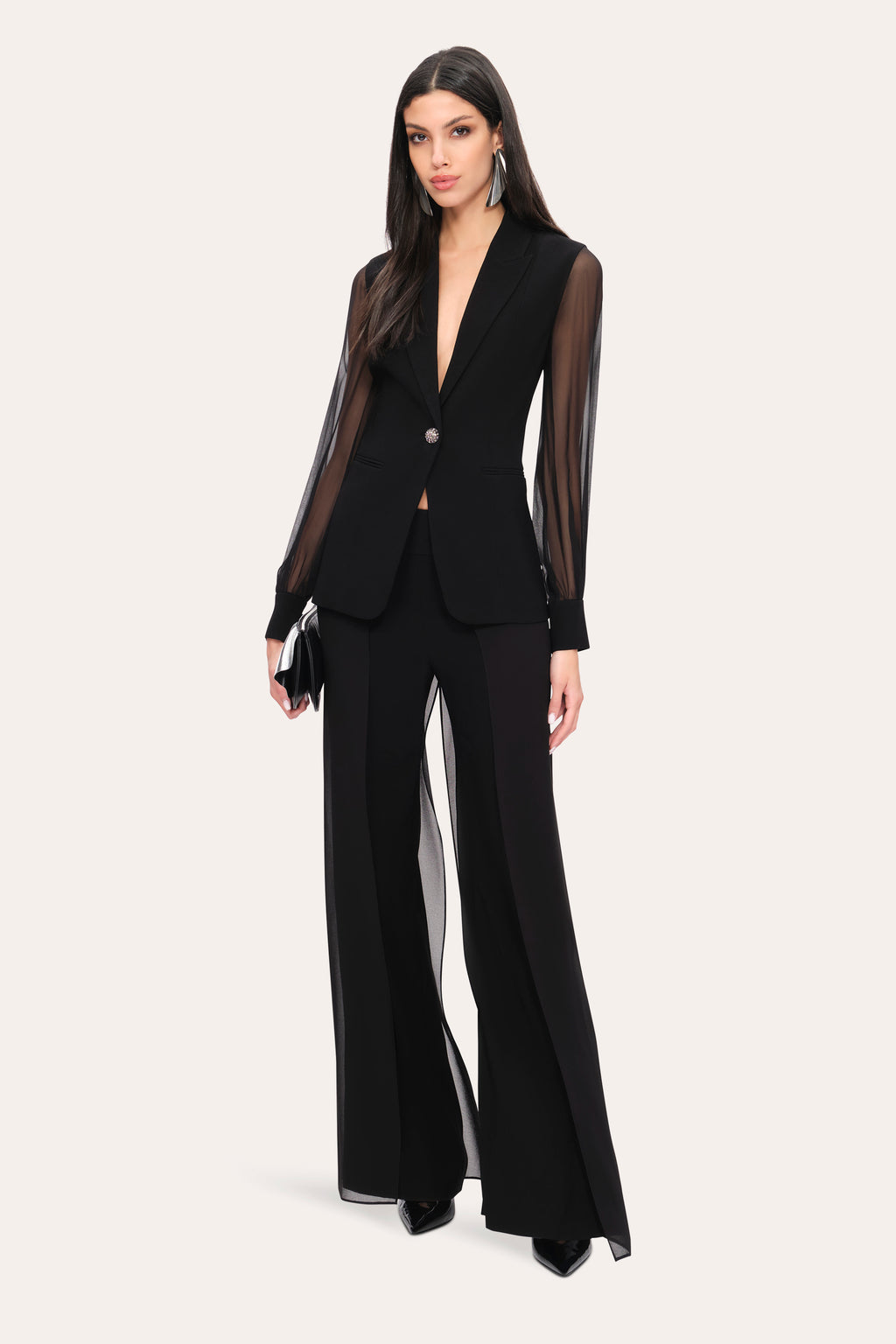 Women Chiffon Panel Pant Black | Elie Tahari