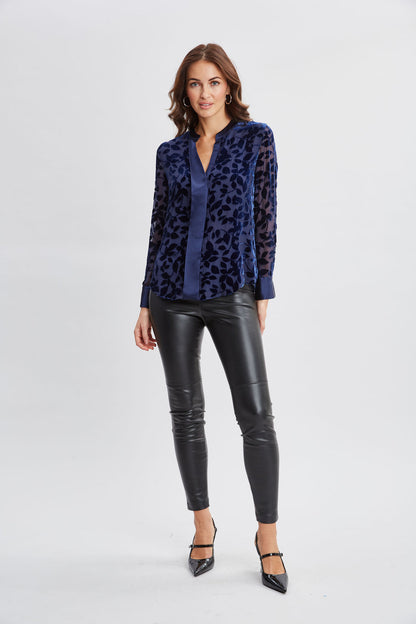 Women Satin Velvet Burnout Shirt  | Elie Tahari