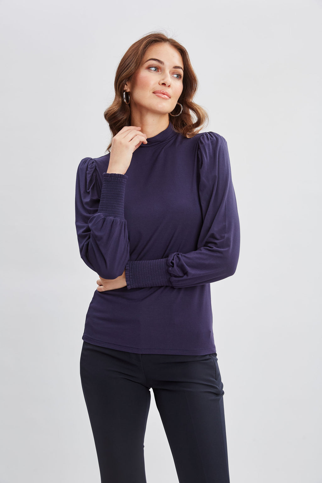 Women Smocked Turtleneck Knit Stargazer | Elie Tahari