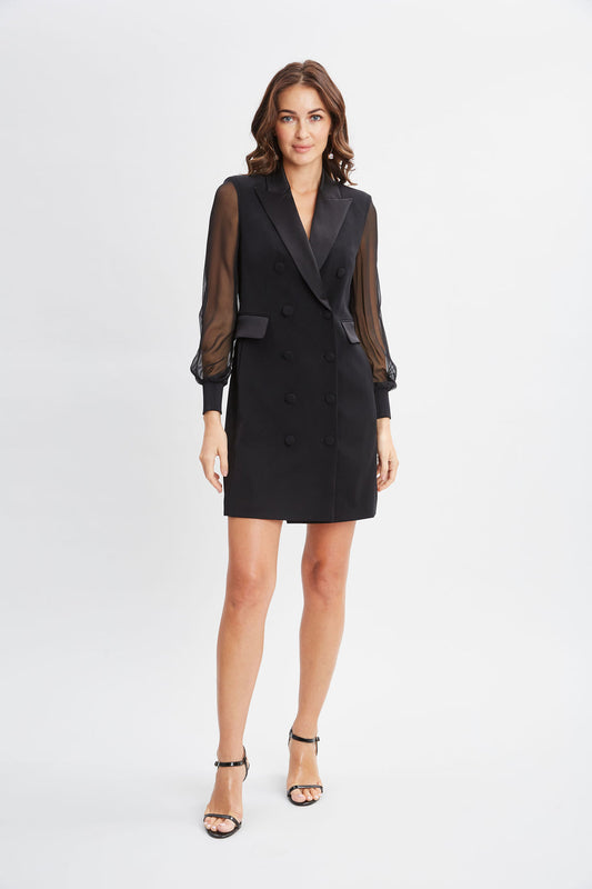 Women Chiffon Sleeve Blazer Dress Black | Elie Tahari