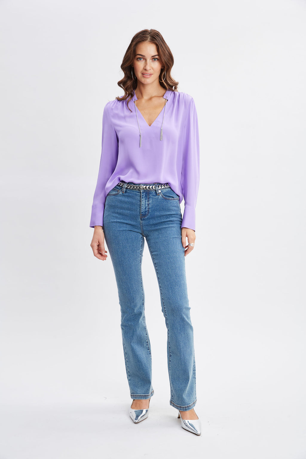 Women Silk Chain Tassel Shirt  | Elie Tahari