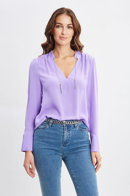 Women Silk Chain Tassel Shirt  | Elie Tahari