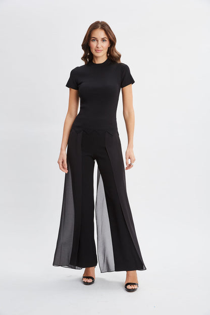 Women Short Sleeve Scallop Sweater Black | Elie Tahari