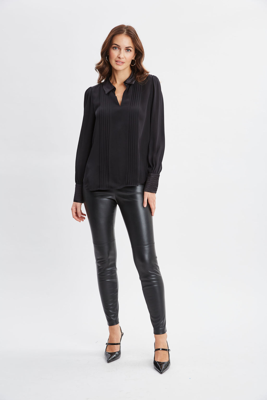 Women Silk Pintuck Shirt Black | Elie Tahari