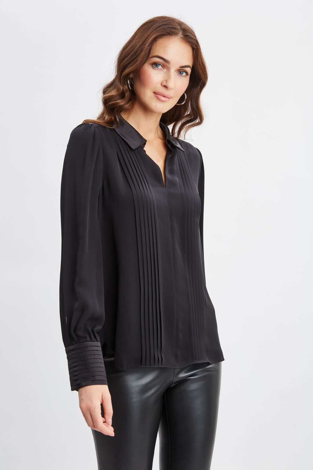 Women Silk Pintuck Shirt Black | Elie Tahari