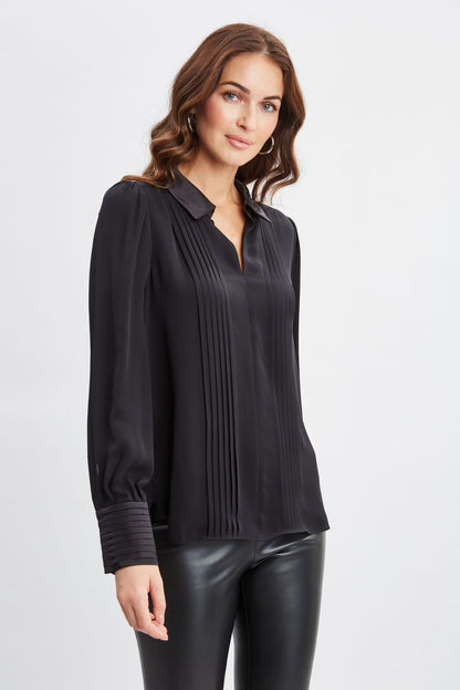 Women Silk Pintuck Shirt Black | Elie Tahari