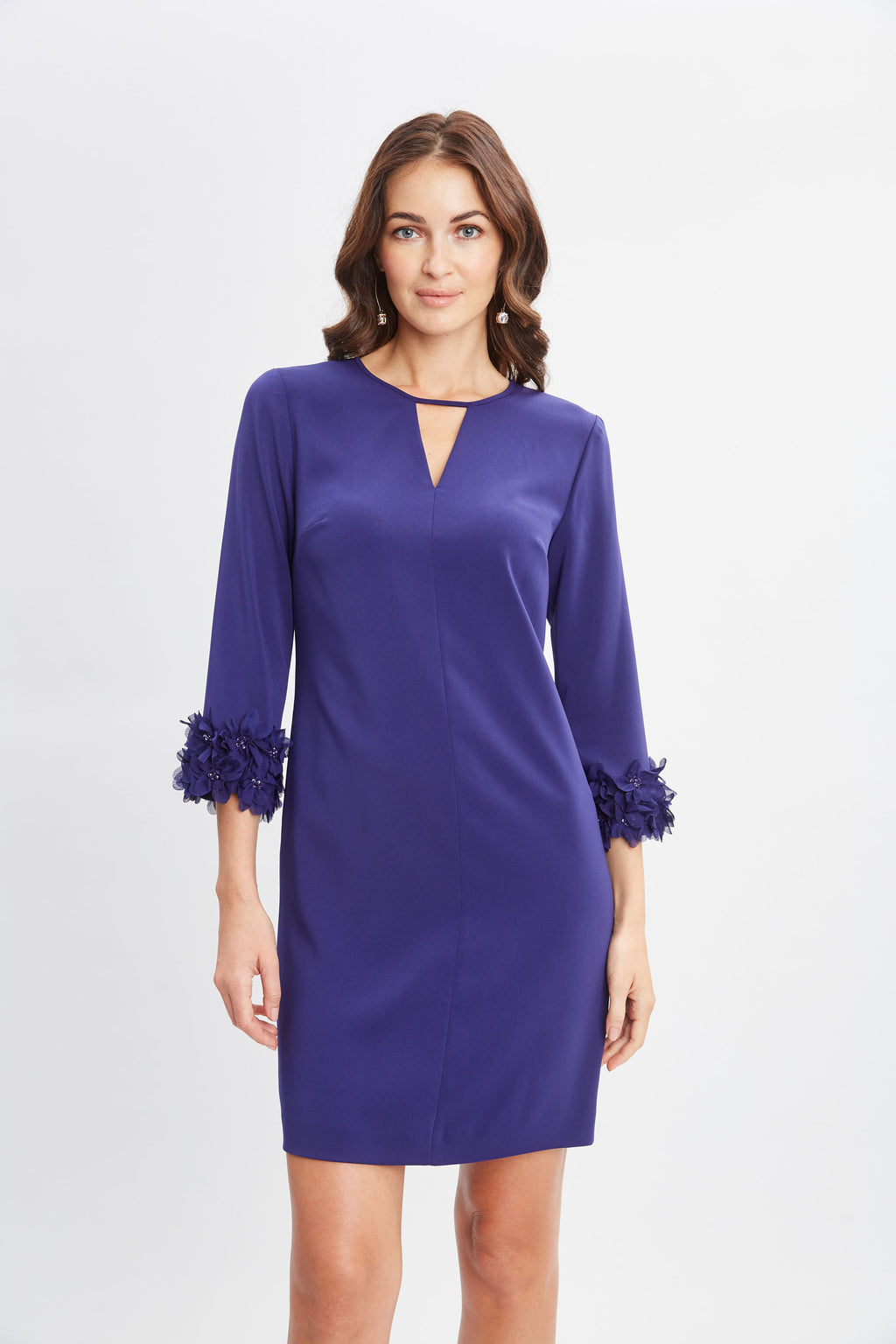 Women Flower Applique Sleeve Dress Dark Sapphire | Elie Tahari