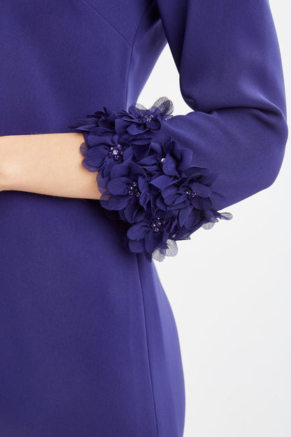 Women Flower Applique Sleeve Dress Dark Sapphire | Elie Tahari
