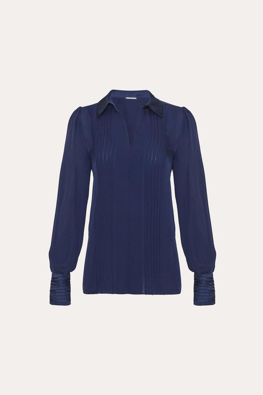 Women Silk Pintuck Shirt Midnight | Elie Tahari