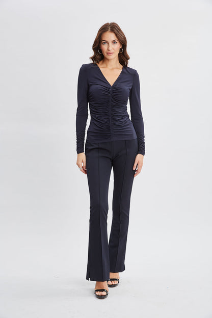 Women Ruched V-Neck Knit  | Elie Tahari