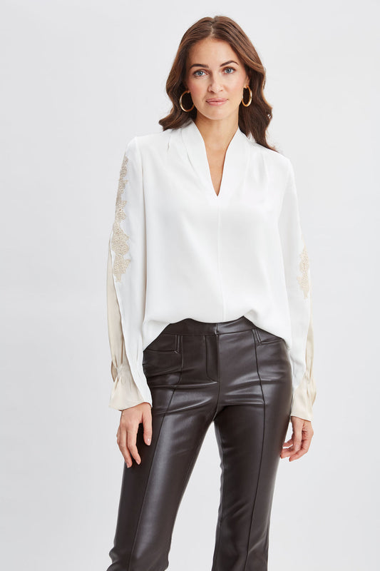Women Lace Sleeve Silk Shirt  | Elie Tahari