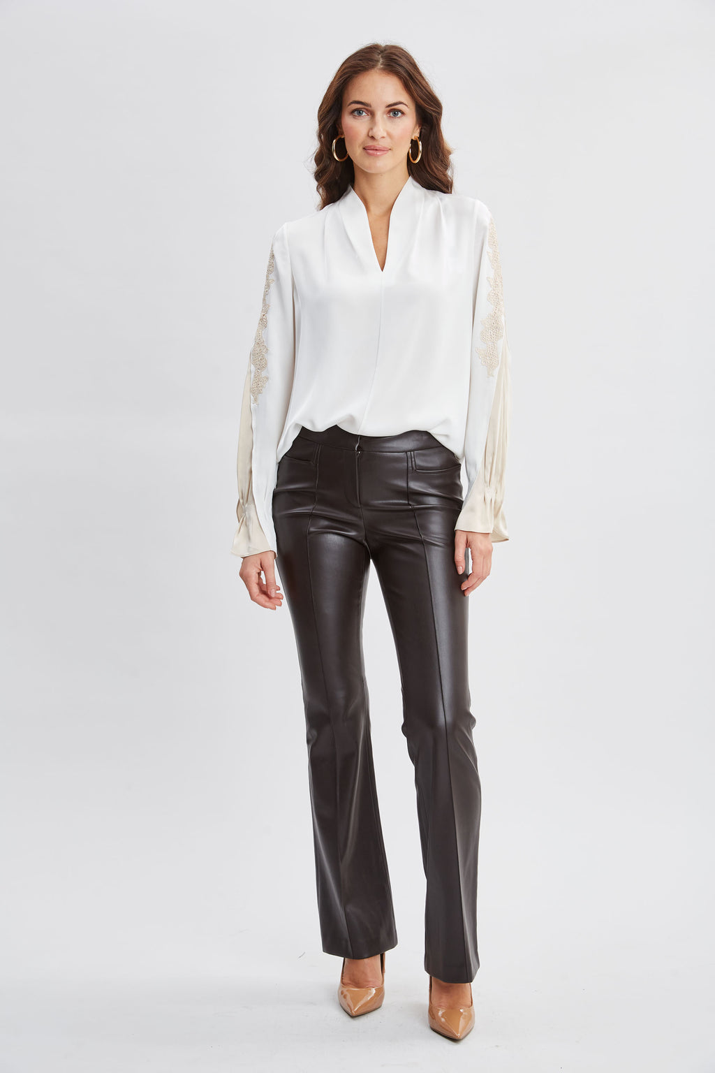Women Lace Sleeve Silk Shirt  | Elie Tahari