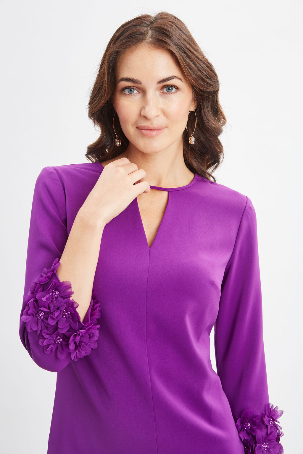 Women Flower Applique Sleeve Dress Berry | Elie Tahari
