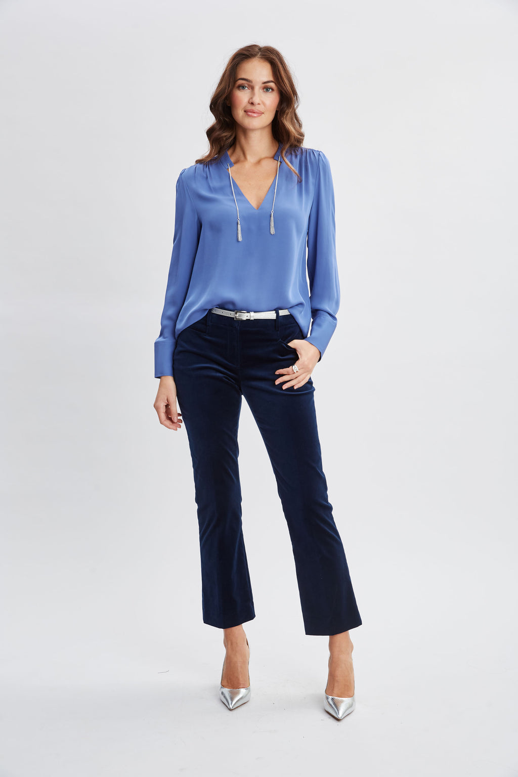 Women Silk Chain Tassel Shirt  | Elie Tahari