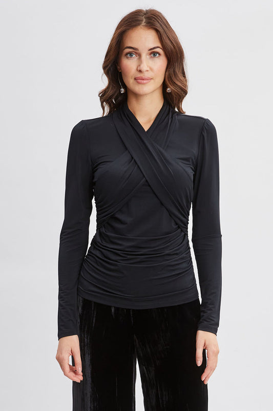 Women Crossover Ruched Knit Black | Elie Tahari