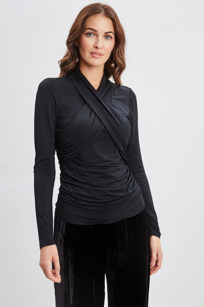 Women Crossover Ruched Knit Black | Elie Tahari