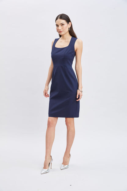 Women Square Neck Slim Dress Indigo | Elie Tahari