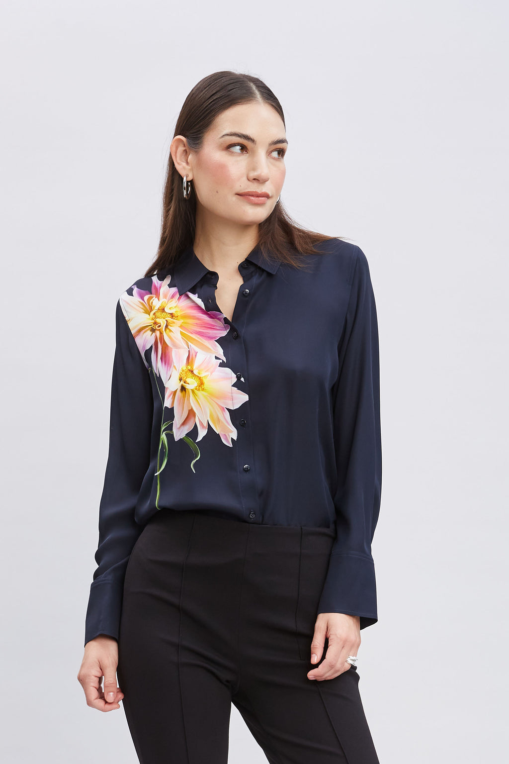Women Silk Dahlia Button Down Shirt  | Elie Tahari