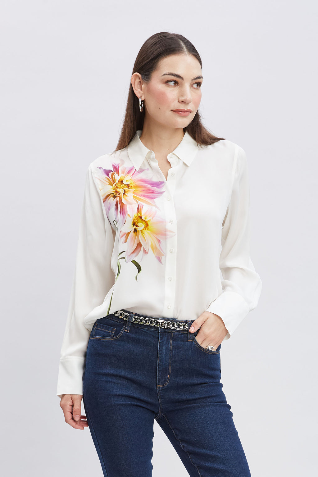 Women Silk Dahlia Button Down Shirt  | Elie Tahari