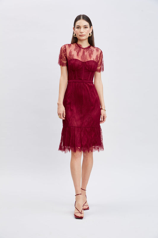 Women Corset Lace Dress Scarlet | Elie Tahari