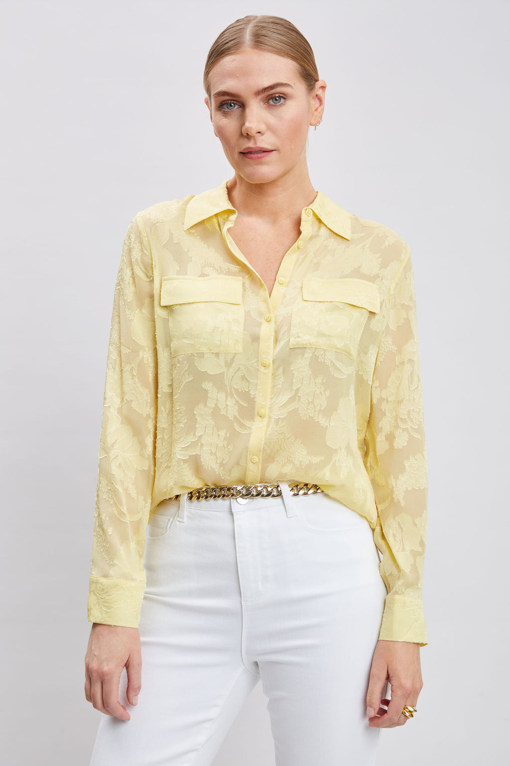 Women Silk Jacquard Utility Shirt  | Elie Tahari